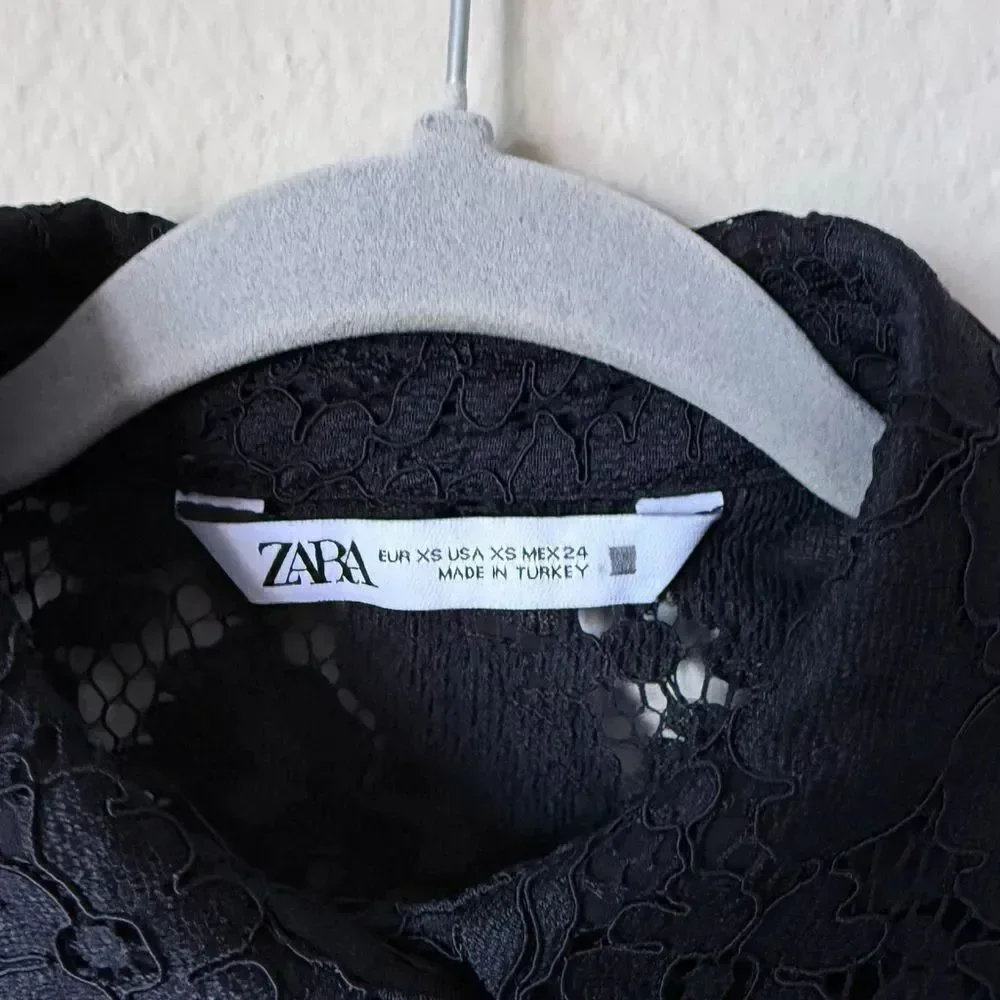 Zara Sheer Lace Black Crop Top Size XS